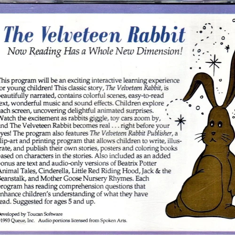 10/$25🦋 The Velveteen Rabbit Interactive CD-ROM for Mac